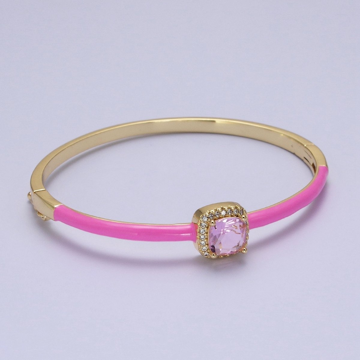 Barbie core Gold Filled Square White, Green, Pink Micro Paved Enamel Gold Bangle Bracelet | WA-1343 - WA-1345 Clearance Pricing
