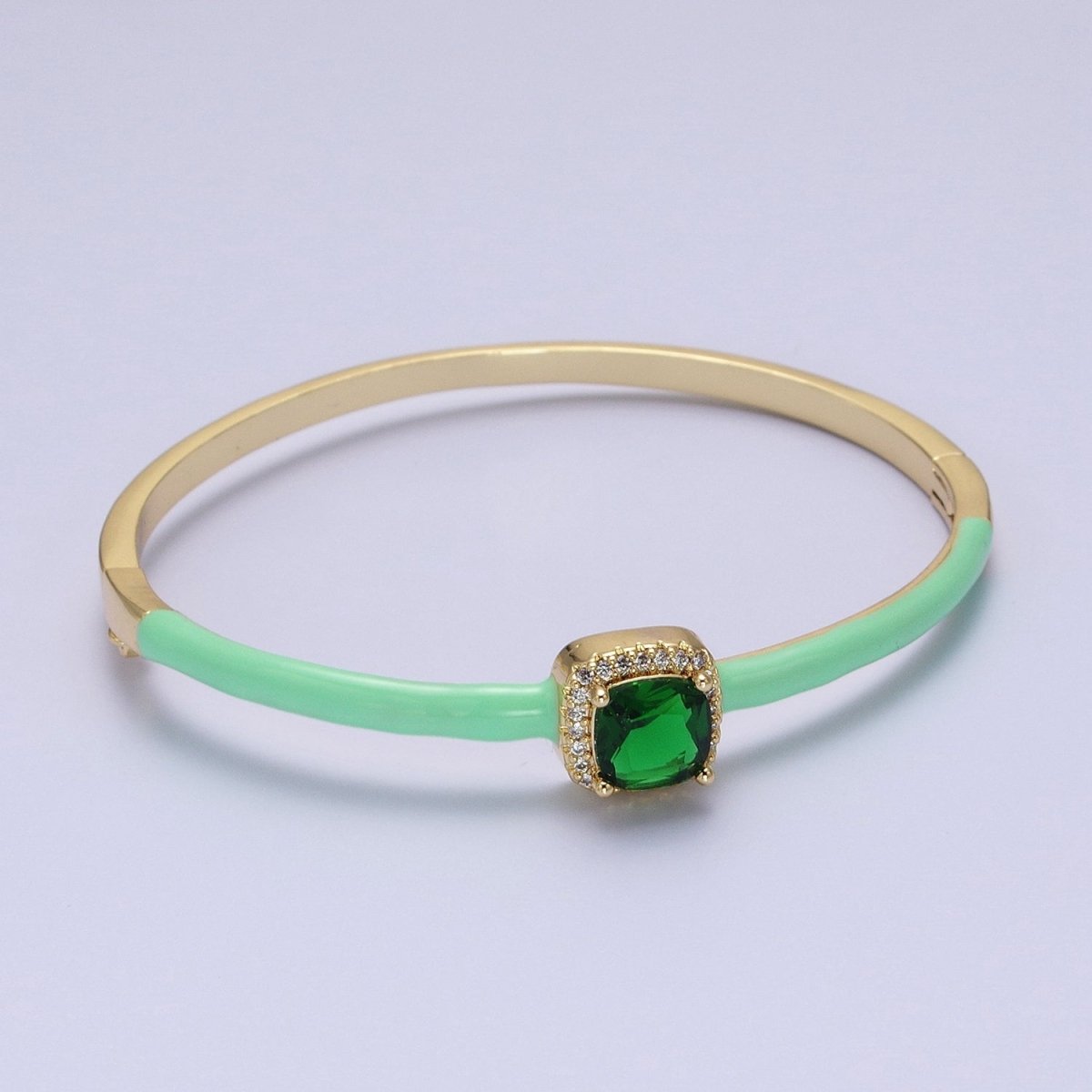 Barbie core Gold Filled Square White, Green, Pink Micro Paved Enamel Gold Bangle Bracelet | WA-1343 - WA-1345 Clearance Pricing