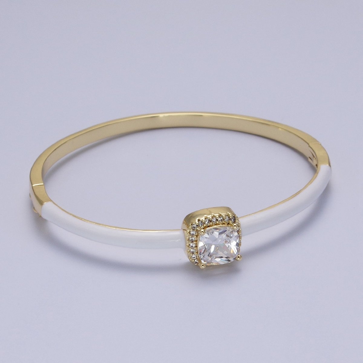 Barbie core Gold Filled Square White, Green, Pink Micro Paved Enamel Gold Bangle Bracelet | WA-1343 - WA-1345 Clearance Pricing