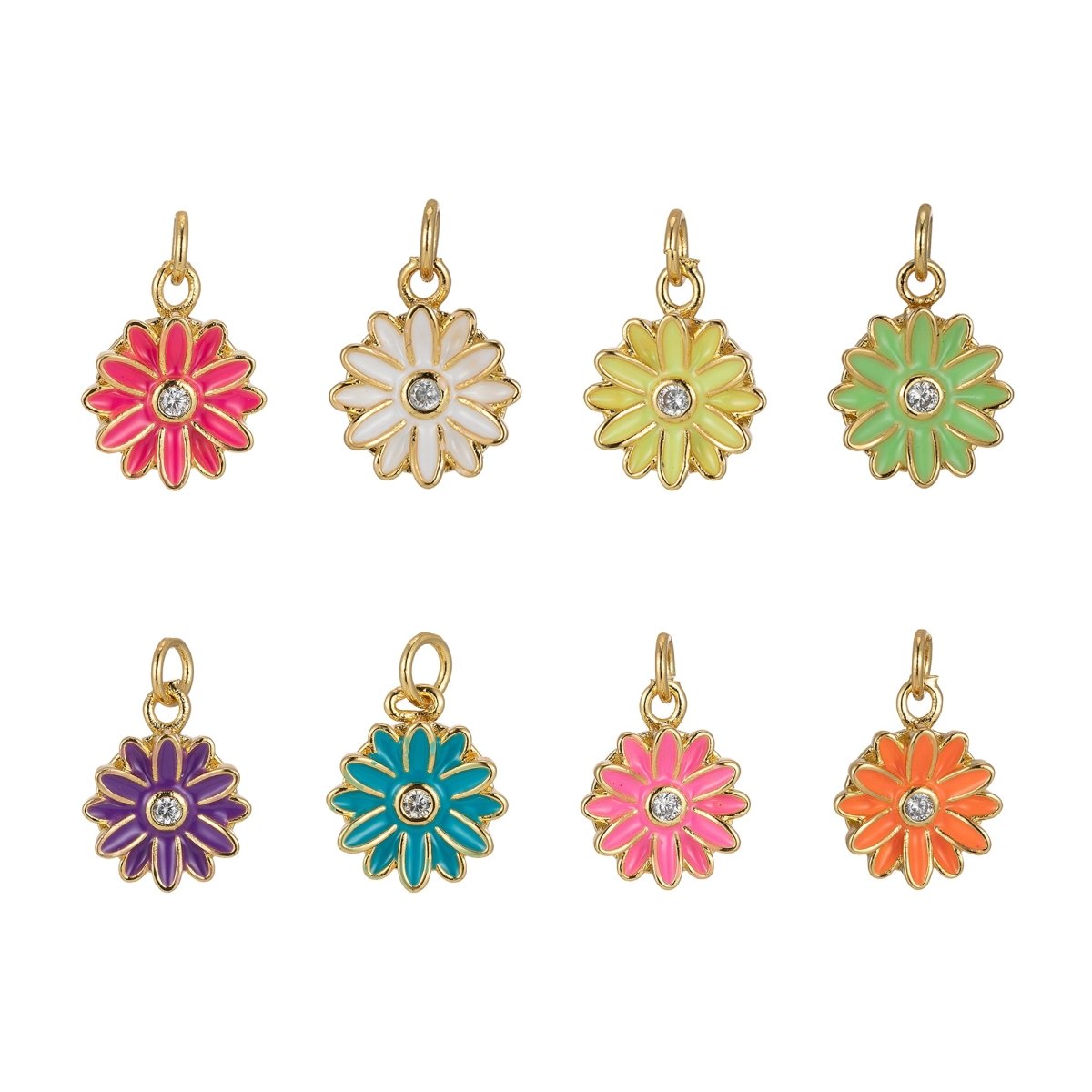 Barbiecore Charm Y2K Gold Filled Daisy Charm Enamel Flower Pendant Floral Charm Colorful Jewelry Inspired M-212-M-217