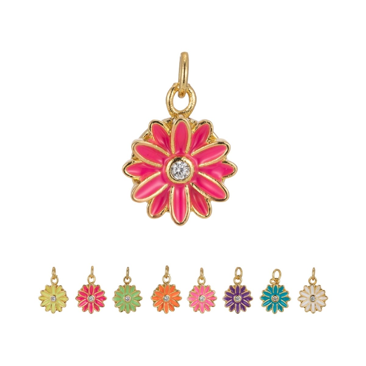 Barbiecore Charm Y2K Gold Filled Daisy Charm Enamel Flower Pendant Floral Charm Colorful Jewelry Inspired M-212-M-217