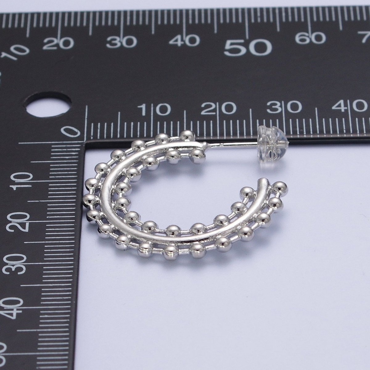 Beaded Bar C Shaped Hoop Stud Statement Earrings in Gold & Silver | AD-027 AD-028