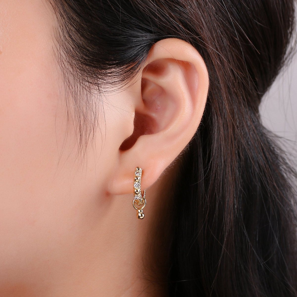 Beaded Hoop Earrings, Ball Hoop Earrings, Small Gold Hoop Earrings, Minimalist Huggie Hoop Earrings, Boho Hoop Earrings, Gold Huggie Earring Q-219 Q-220
