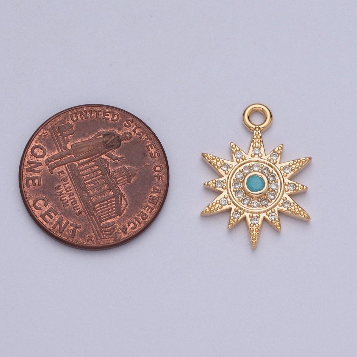 Beaded Micro Paved CZ Sun Star Turquoise Stone Charm For Celestial Jewelry Making | X-208 - DLUXCA