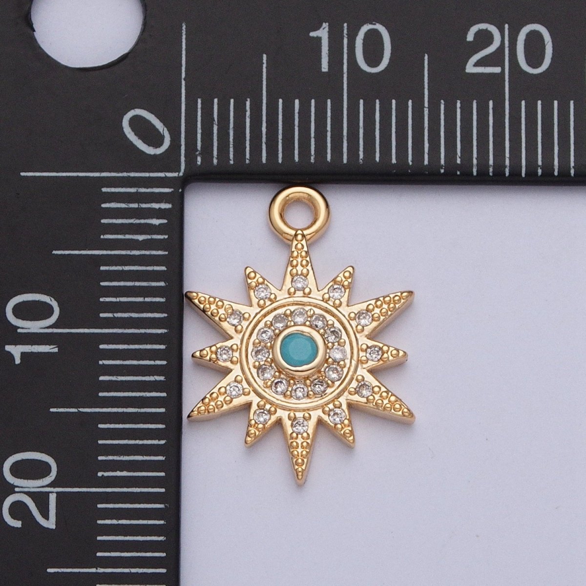 Beaded Micro Paved CZ Sun Star Turquoise Stone Charm For Celestial Jewelry Making | X-208 - DLUXCA
