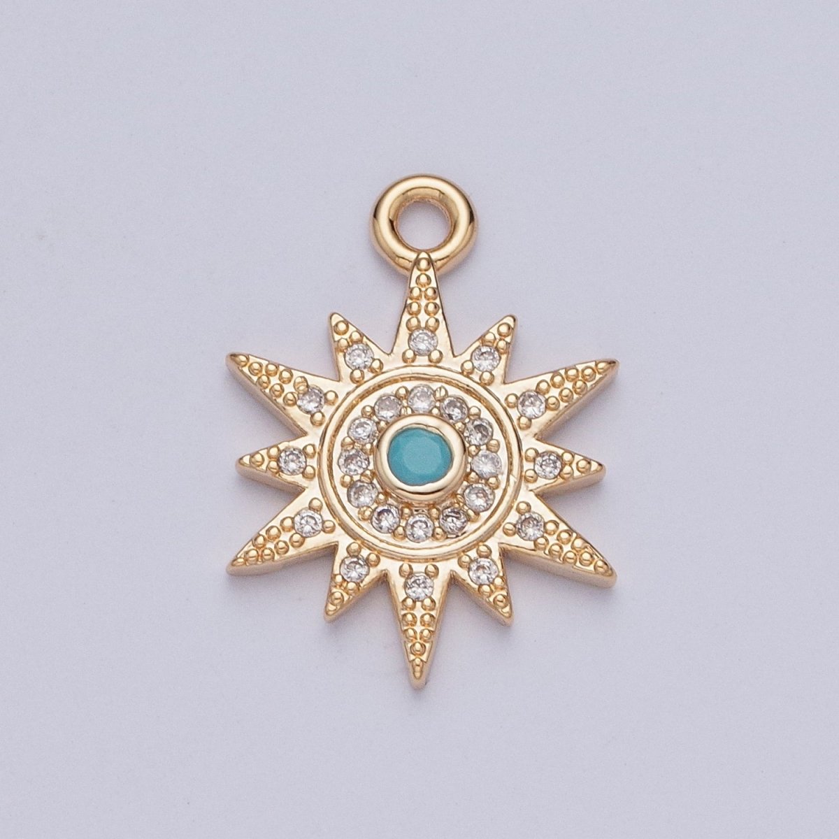 Beaded Micro Paved CZ Sun Star Turquoise Stone Charm For Celestial Jewelry Making | X-208 - DLUXCA