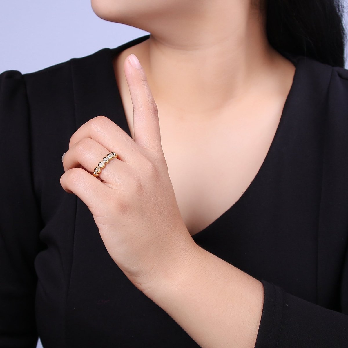 Beaded Textured 24K Gold Filled Ring, Micro Pave CZ Open Adjustable Ring in Silver & Gold | U-444 U-445