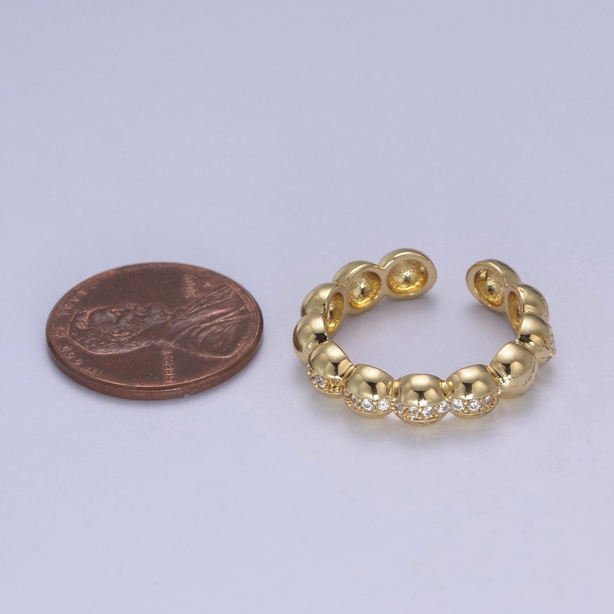 Beaded Textured 24K Gold Filled Ring, Micro Pave CZ Open Adjustable Ring in Silver & Gold | U-444 U-445