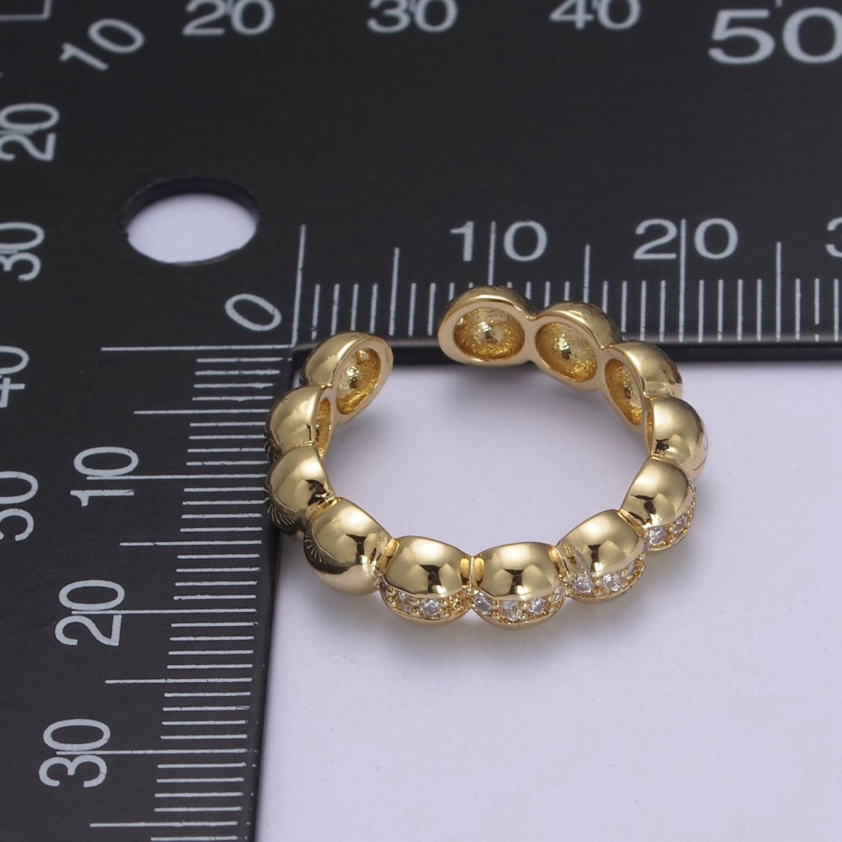 Beaded Textured 24K Gold Filled Ring, Micro Pave CZ Open Adjustable Ring in Silver & Gold | U-444 U-445
