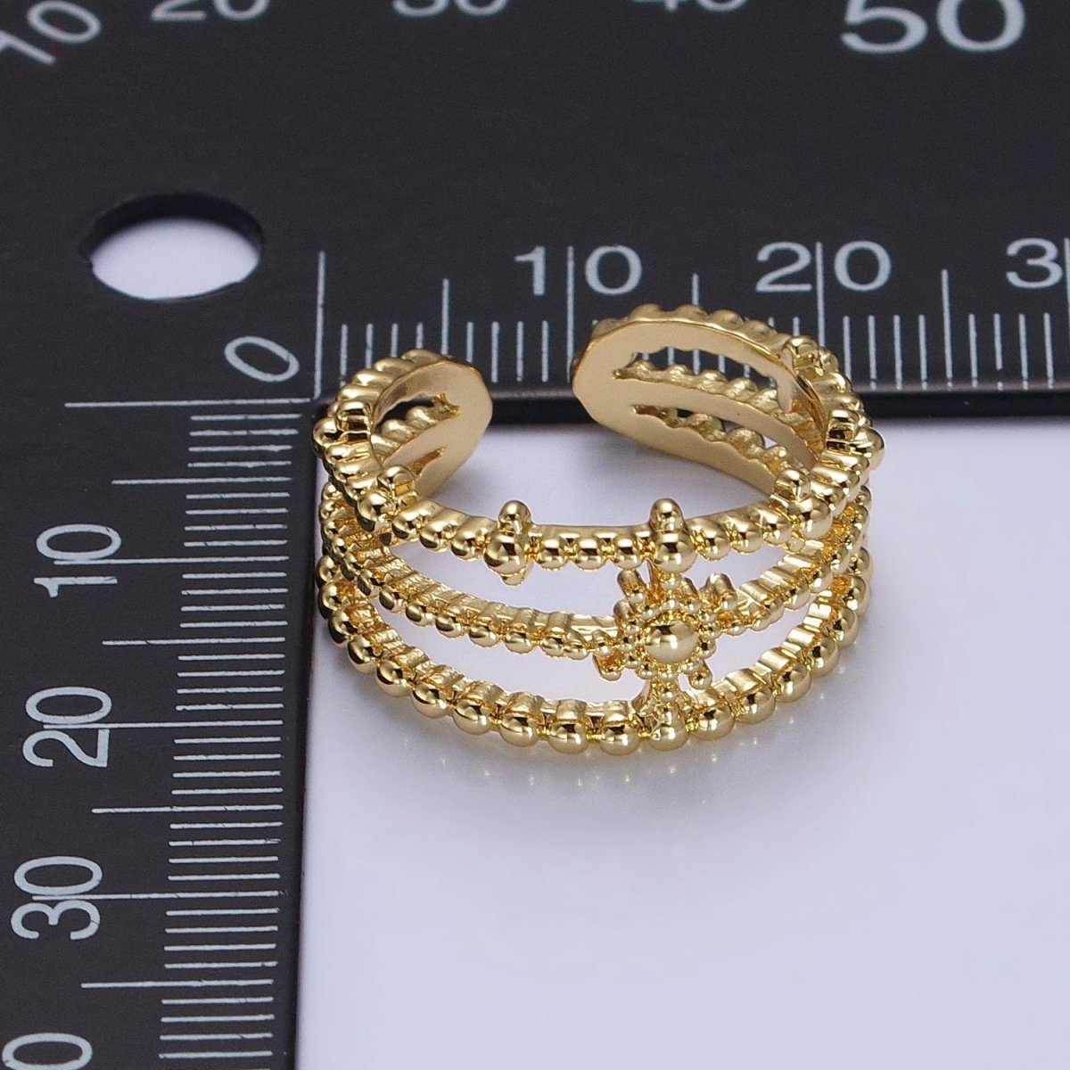 Beaded Triple Band Gold Sun Ring Stacking Celestial Jewelry Ring | AA1491 - DLUXCA