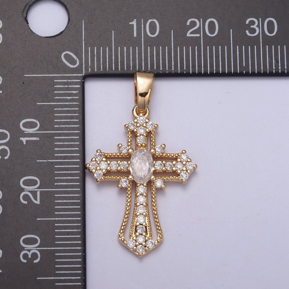 Beautiful Gold Filled CZ Cross Necklace Pendant Charm for Religious Christian Catholic Jewelry Making H-411