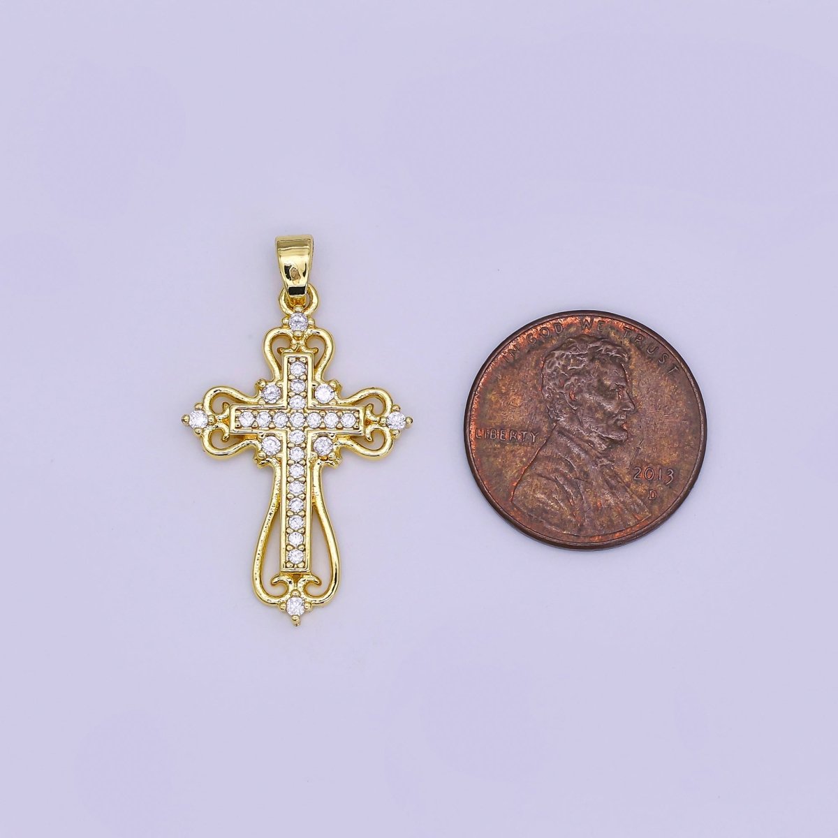 Beautiful Gold Ornate Cross Necklace Pendant Charm for Religious Christian Catholic Jewelry Making H - 404 - DLUXCA
