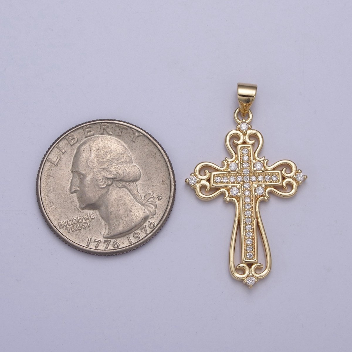 Beautiful Gold Ornate Cross Necklace Pendant Charm for Religious Christian Catholic Jewelry Making H-404