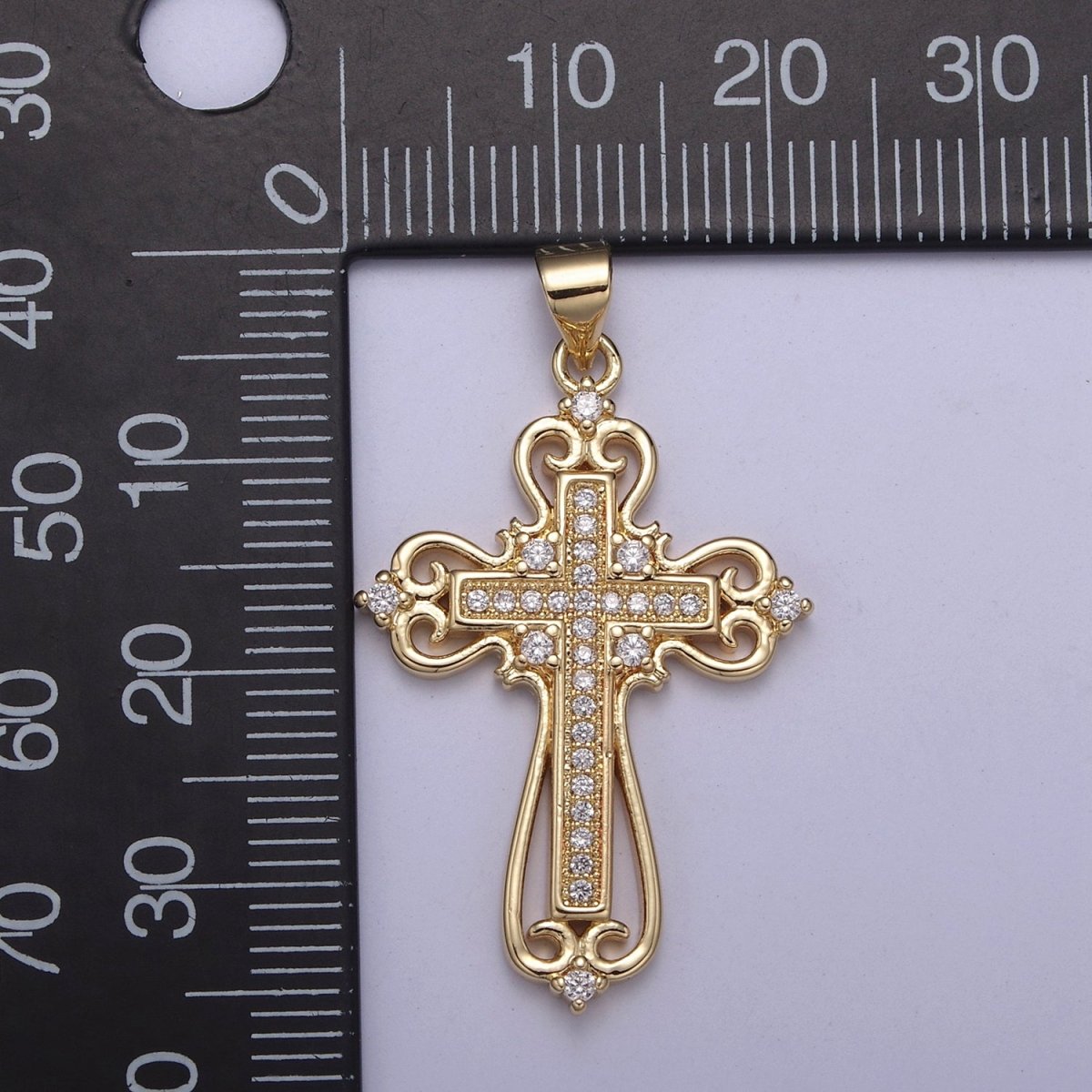 Beautiful Gold Ornate Cross Necklace Pendant Charm for Religious Christian Catholic Jewelry Making H-404