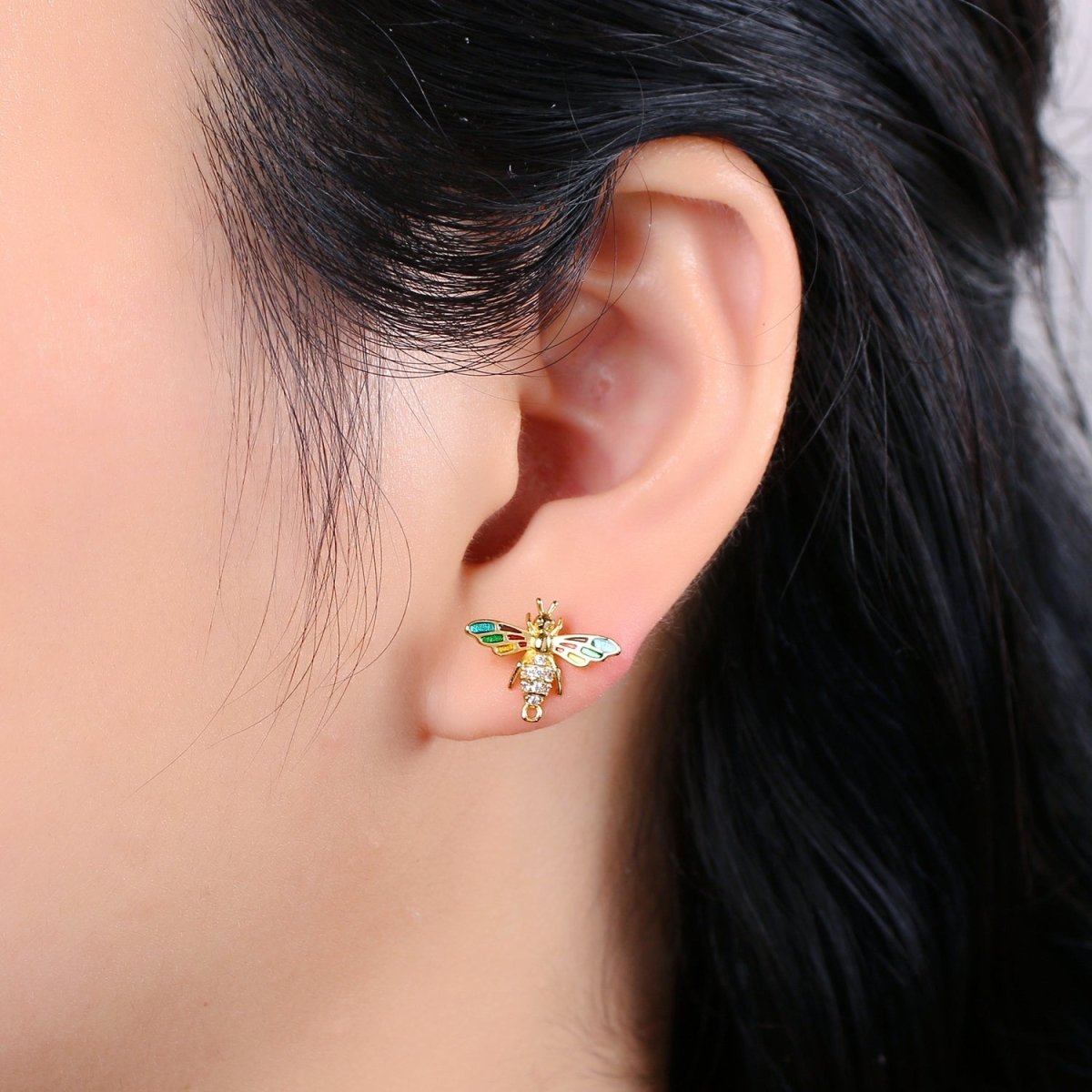 Bee Stud Earrings • Bumble Bee Earrings • Insect Jewelry • Gold Micro Pave Animal Earrings • Stud Earrings • Valentine gift• Cute Earrings Q-365 Q-366