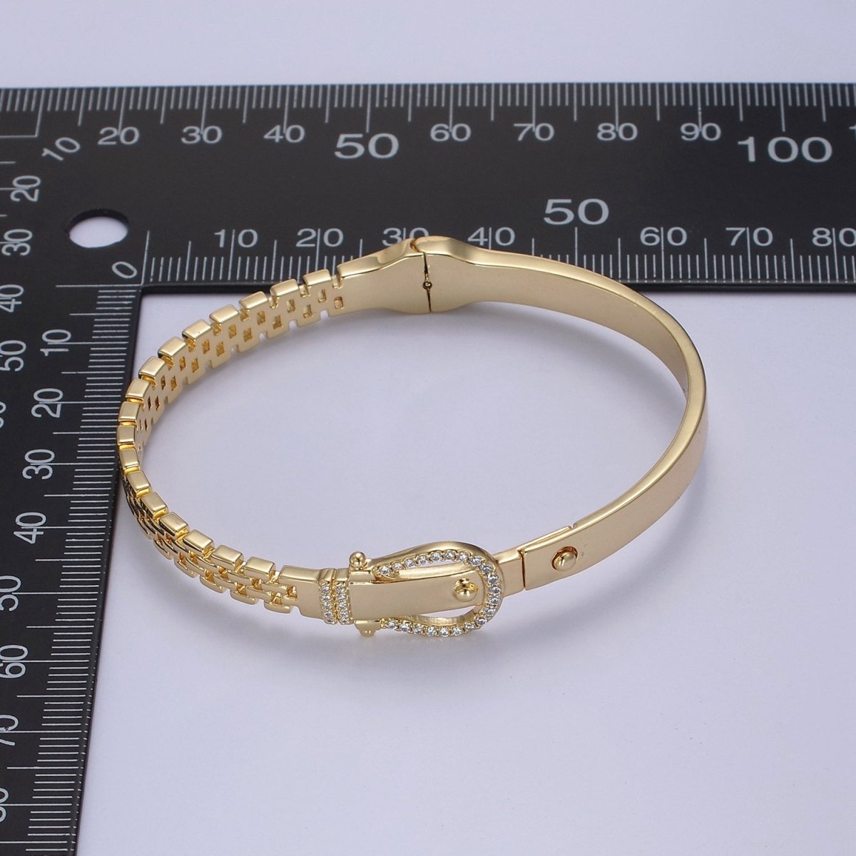 Belt Buckle Bracelet Crystal Belt Bangle Gold Band Cubic Zirconia Stackable Jewelry Fashion Women's | WA-689 WA-690 Clearance Pricing