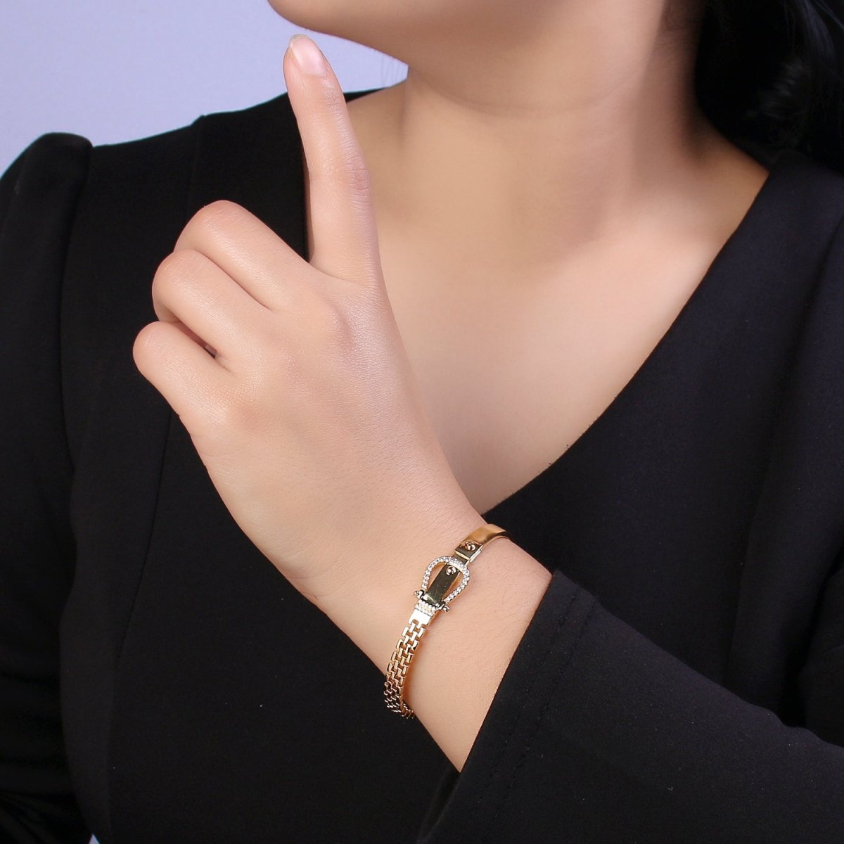 Belt Buckle Bracelet Crystal Belt Bangle Gold Band Cubic Zirconia Stackable Jewelry Fashion Women's | WA-689 WA-690 Clearance Pricing