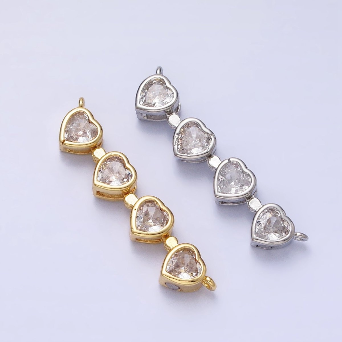 Bendable Gold Heart Connector, CZ Micro Pave Silver Love Bezel Cut Link Connector Bracelet Necklace Jewelry Making Y-822