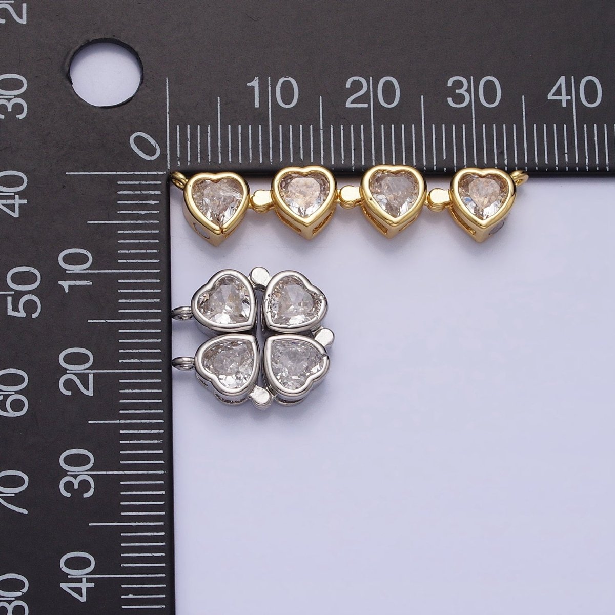 Bendable Gold Heart Connector, CZ Micro Pave Silver Love Bezel Cut Link Connector Bracelet Necklace Jewelry Making Y-822