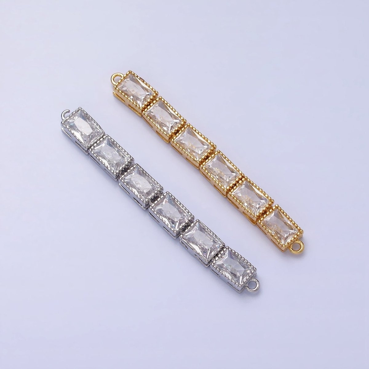 Bendable Gold Rectangle Long Bar Connector, CZ Micro Pave Silver Geometric Link Connector Necklace Jewelry Making Y-816