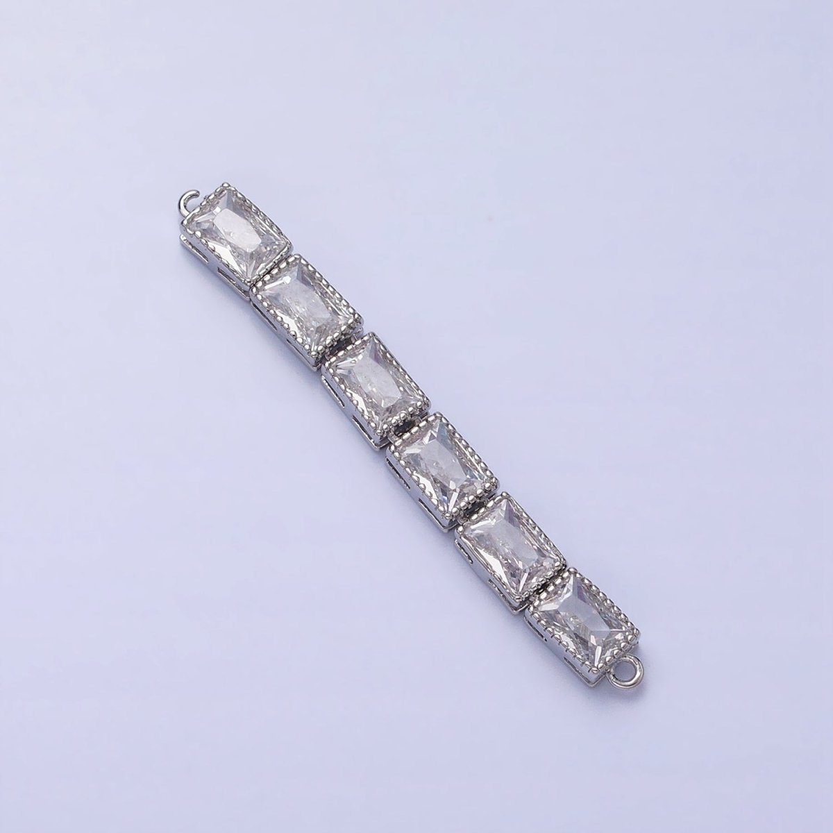 Bendable Gold Rectangle Long Bar Connector, CZ Micro Pave Silver Geometric Link Connector Necklace Jewelry Making Y-816