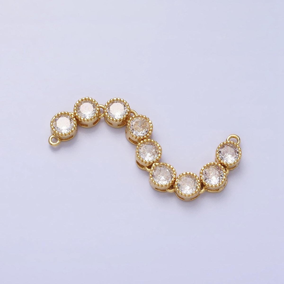 Bendable Gold Round Long Bar Connector, CZ Micro Pave Silver Circle Geometric Link Connector Necklace Jewelry Making Y-821