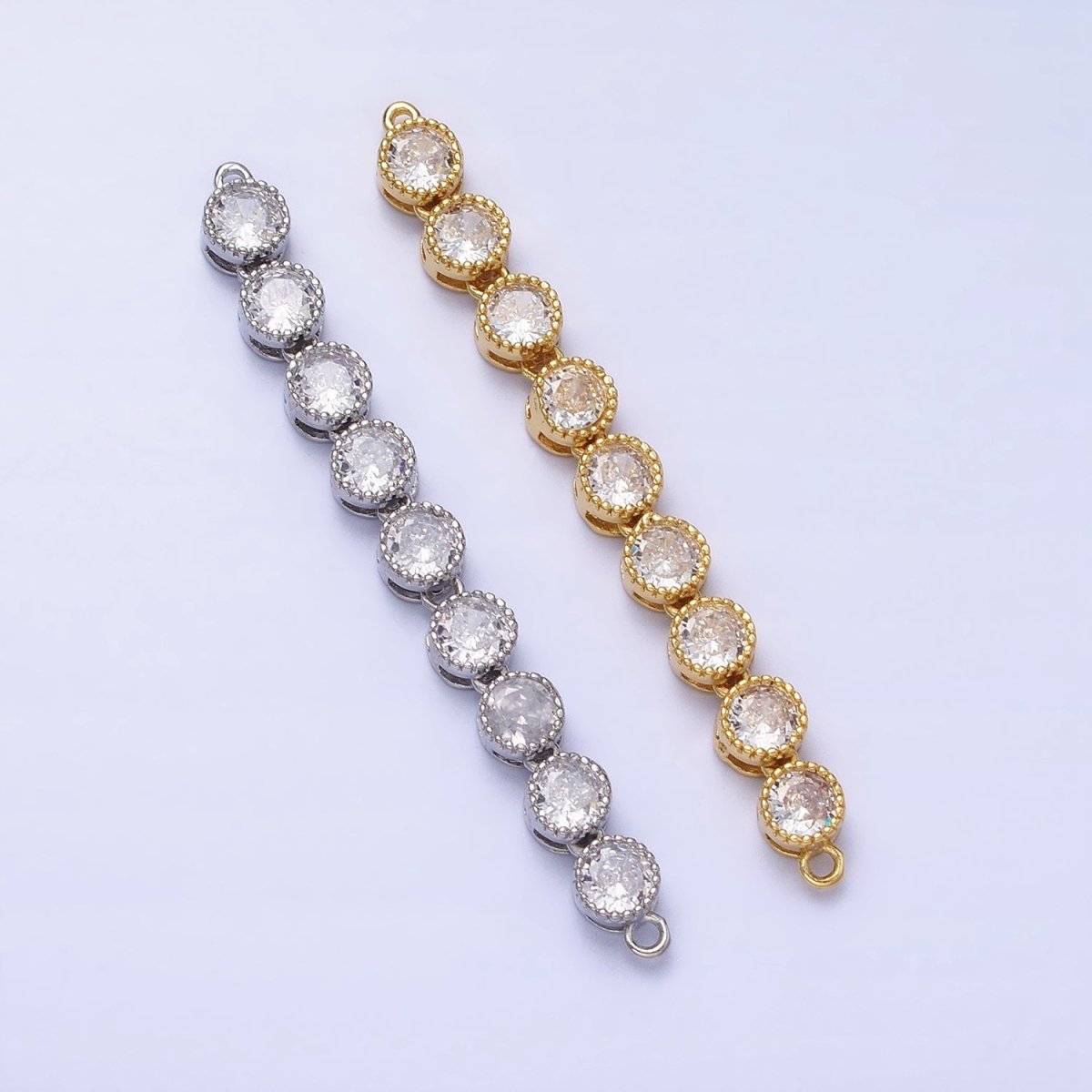 Bendable Gold Round Long Bar Connector, CZ Micro Pave Silver Circle Geometric Link Connector Necklace Jewelry Making Y-821