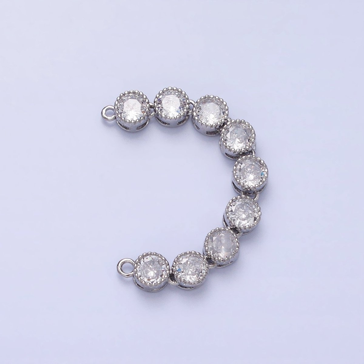 Bendable Gold Round Long Bar Connector, CZ Micro Pave Silver Circle Geometric Link Connector Necklace Jewelry Making Y-821