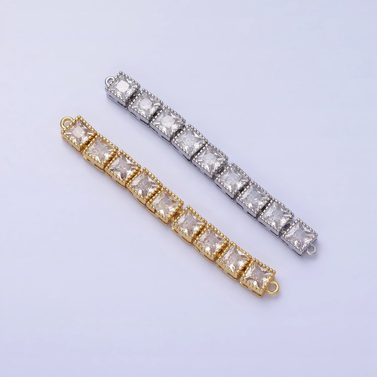 Bendable Gold Square Long Bar Connector, CZ Micro Pave Silver Geometric Link Connector Necklace Jewelry Making Y-815