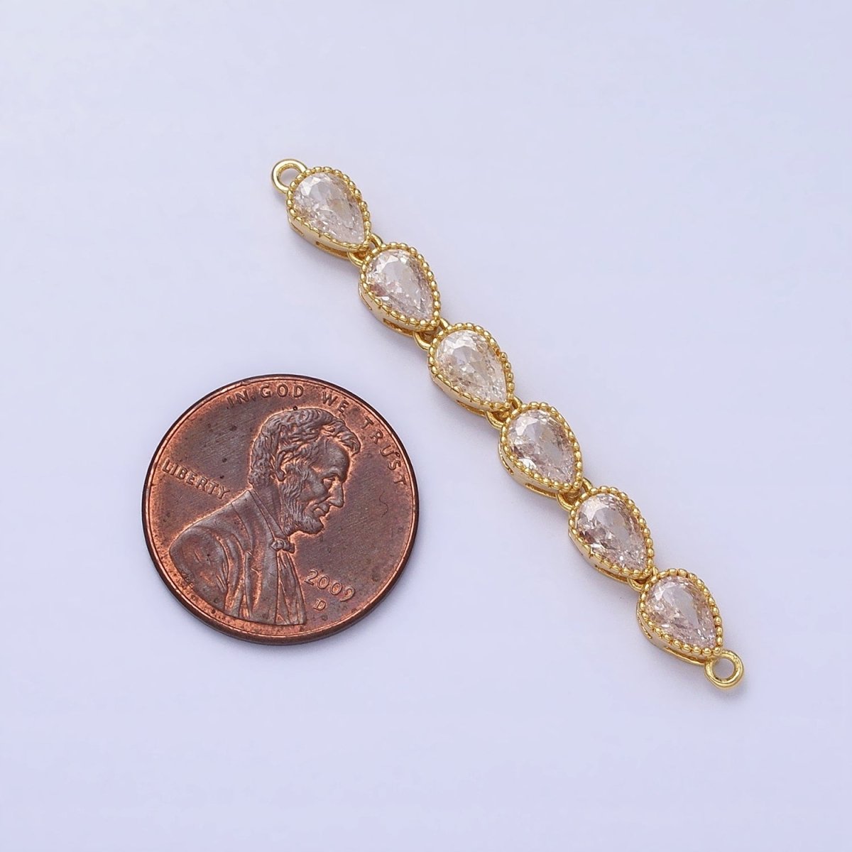 Bendable Gold Tear Drop Long Bar Connector, CZ Micro Pave Silver Teardrop Link Connector Necklace Jewelry Making Y-817