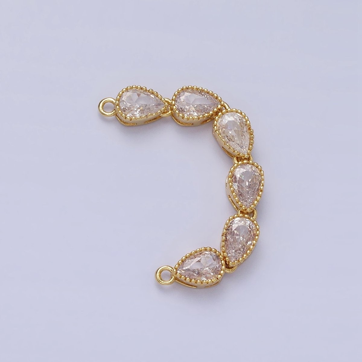 Bendable Gold Tear Drop Long Bar Connector, CZ Micro Pave Silver Teardrop Link Connector Necklace Jewelry Making Y-817