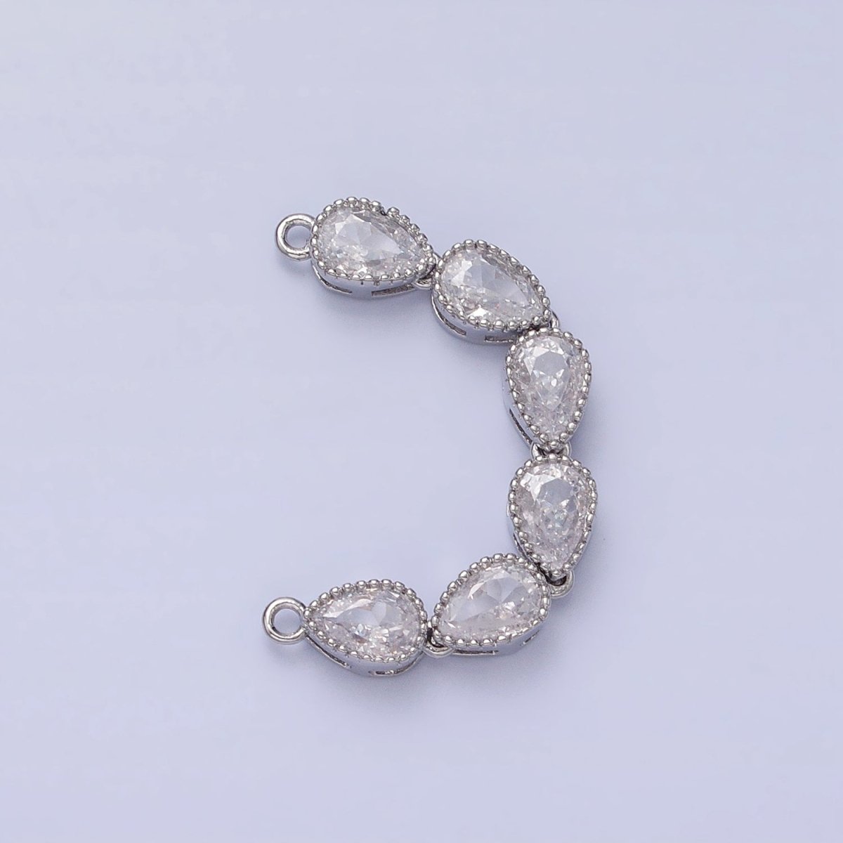 Bendable Gold Tear Drop Long Bar Connector, CZ Micro Pave Silver Teardrop Link Connector Necklace Jewelry Making Y-817
