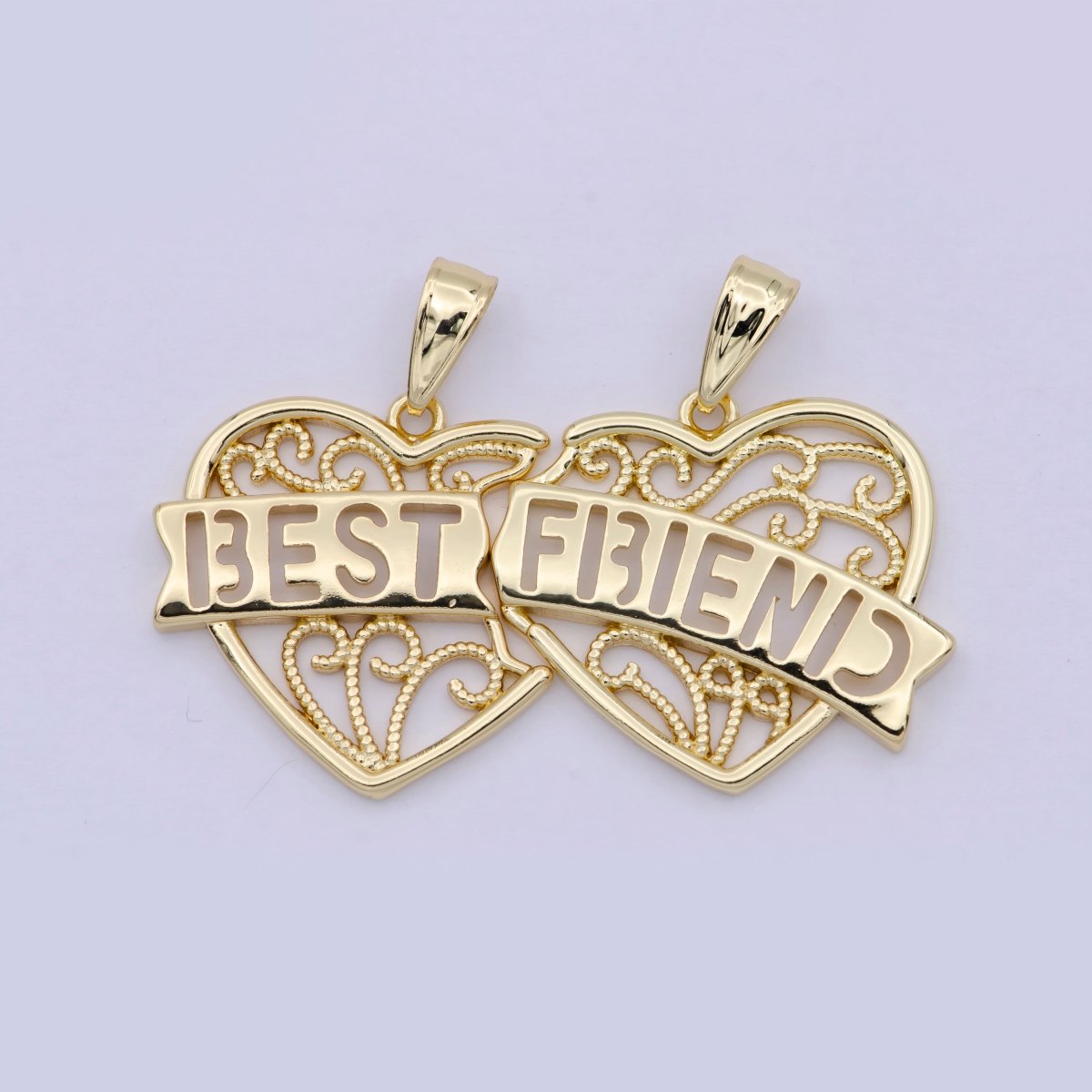 Best Friend 2 Piece Heart Charm Pendant, Bestie Set Puzzle Heart Piece Pendant for Friendship Necklace Making N-555 N-556