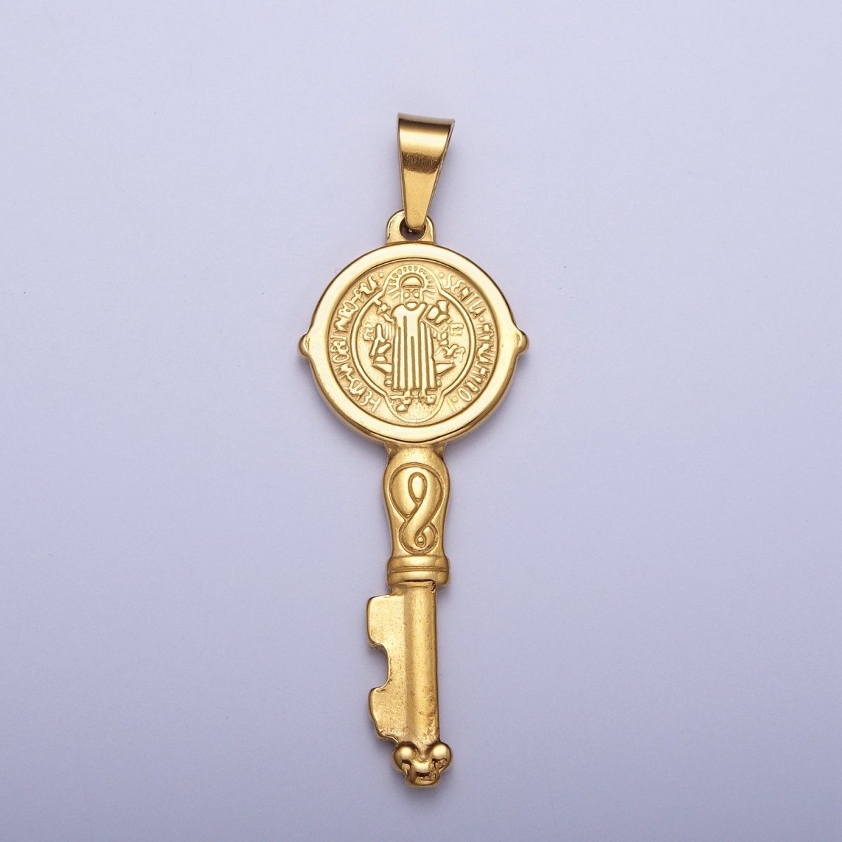 Big 24k Gold Filled Saint Benedict Pendant Double Sided San Benito Charm Religious Key Pendant X-648 - DLUXCA