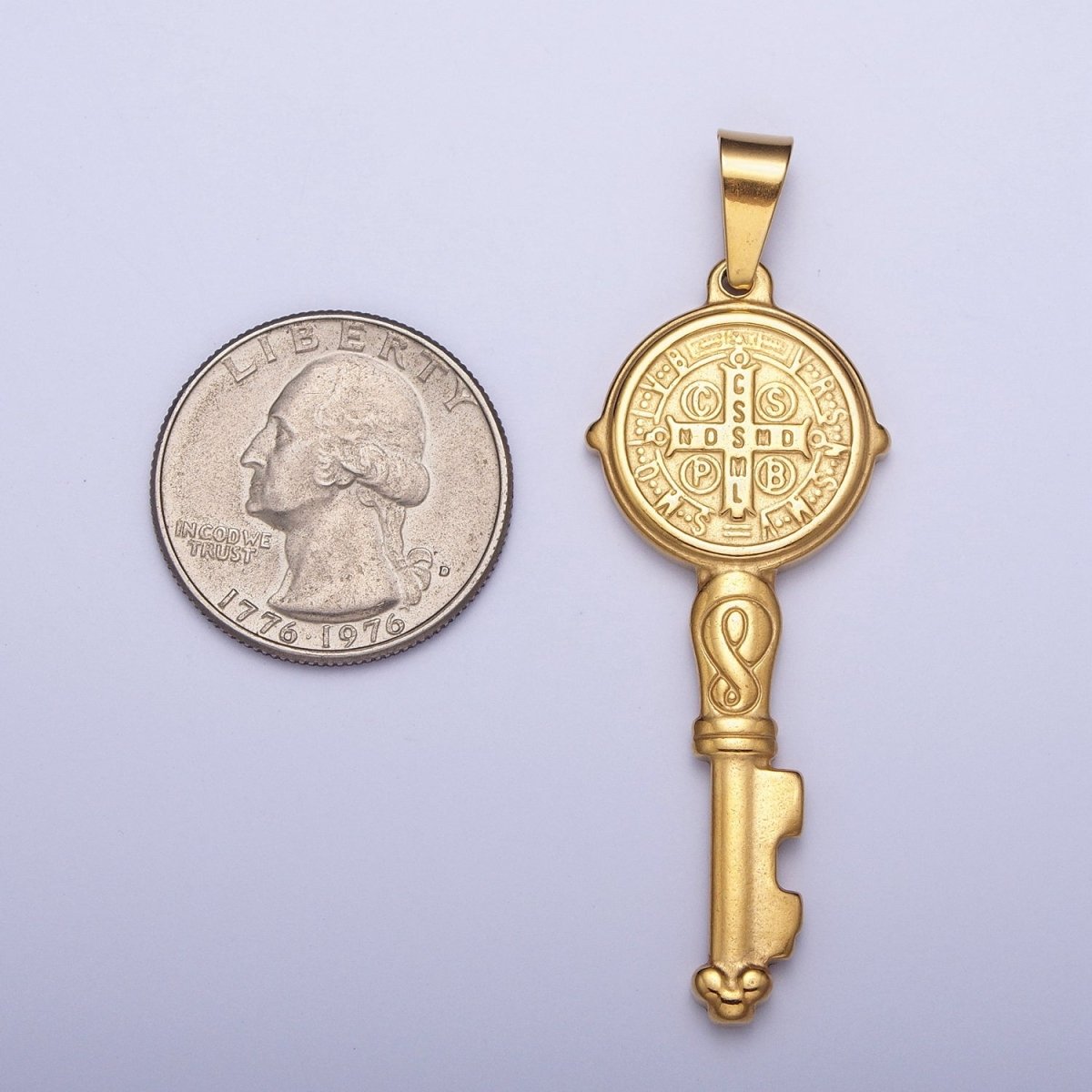 Big 24k Gold Filled Saint Benedict Pendant Double Sided San Benito Charm Religious Key Pendant X-648 - DLUXCA