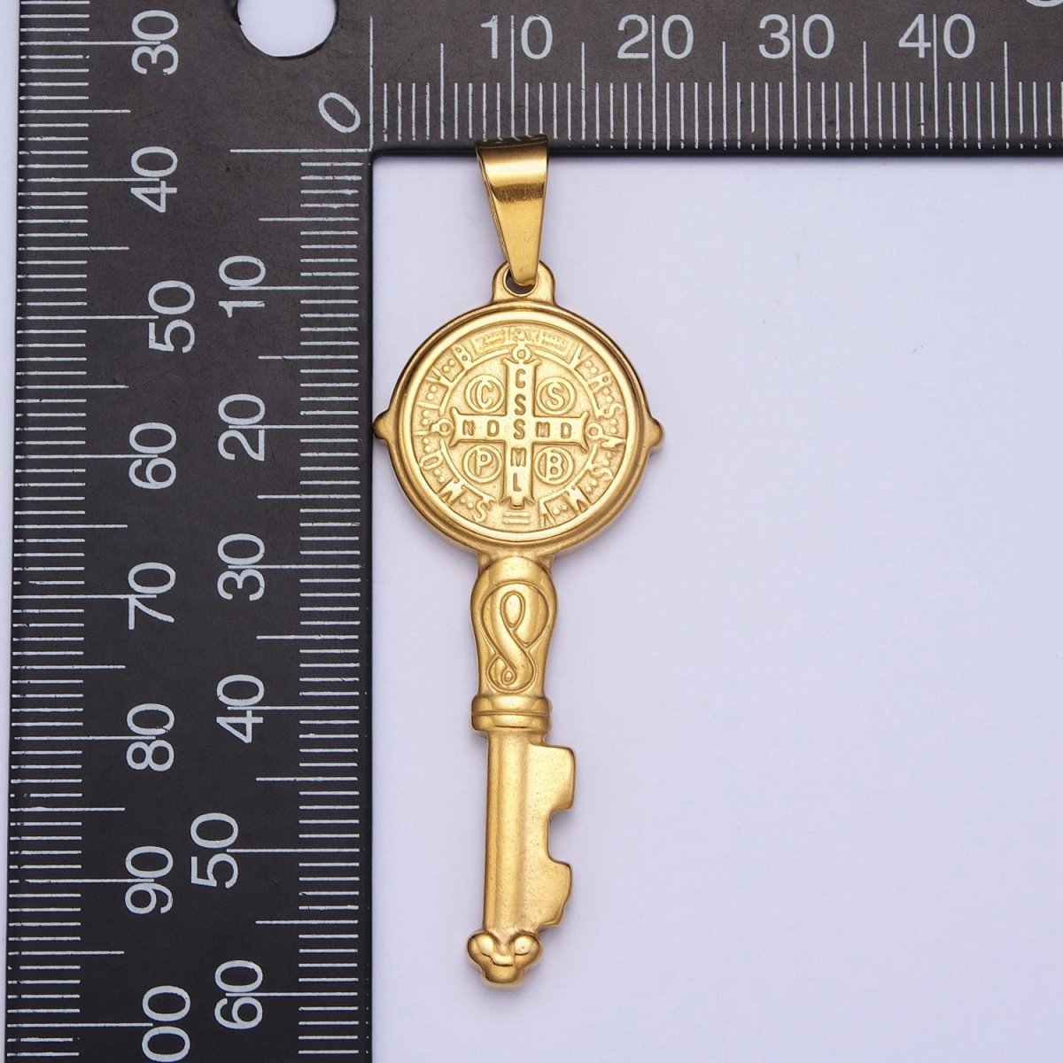 Big 24k Gold Filled Saint Benedict Pendant Double Sided San Benito Charm Religious Key Pendant X-648 - DLUXCA