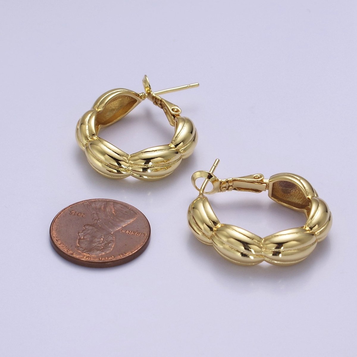 Big Chunky Gold Shell Hoop Earring V-109 - DLUXCA