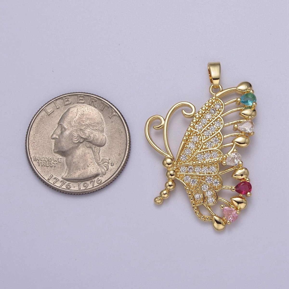 Big CZ Butterfly Pendant 24K Gold Filled Mariposa Charm Necklace Supply J-518 - DLUXCA