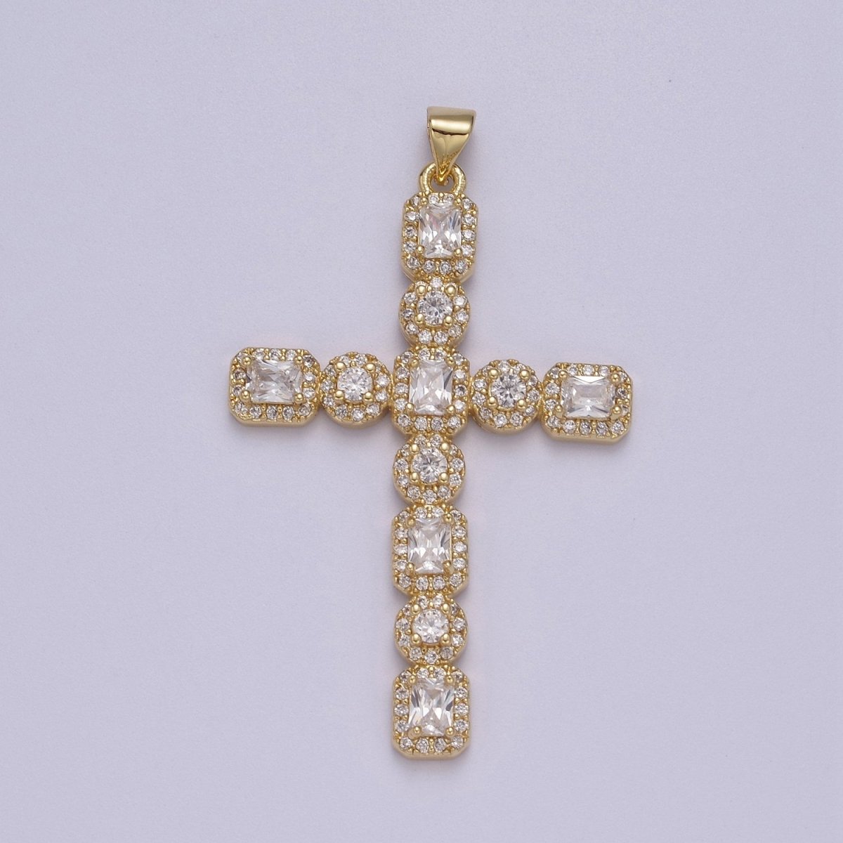 Big CZ Long Gold Cross Pendant, Gold Filled Cross CZ Charm, Cubic Zirconia Cross, Religious Jewelry, Rosary Pendant J-338 - DLUXCA