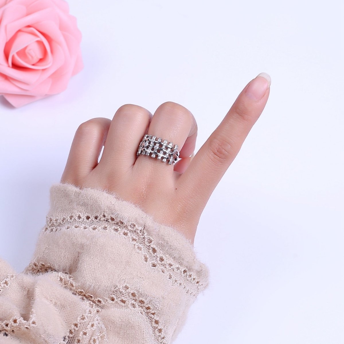 Big Cz Statement Ring in Gold / Silver Band for Statement Ring Midi Ring Adjustable S-475 S-476