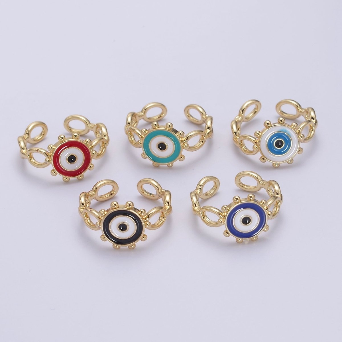 Big Evil Eye Gold Ring Enamel Eye Ring Midi Open Adjustable Ring S-461 ~ S-465