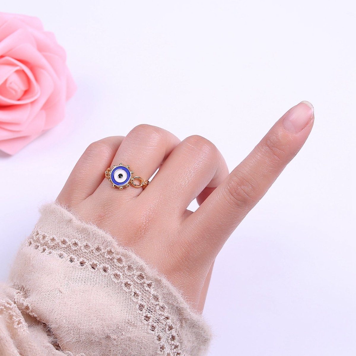 Big Evil Eye Gold Ring Enamel Eye Ring Midi Open Adjustable Ring S-461 ~ S-465