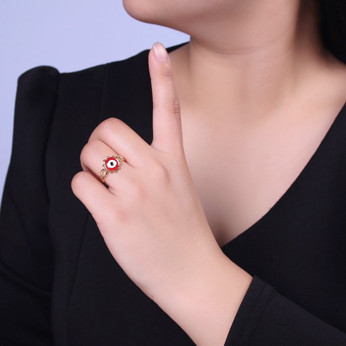 Big Evil Eye Gold Ring Enamel Eye Ring Midi Open Adjustable Ring S-461 ~ S-465