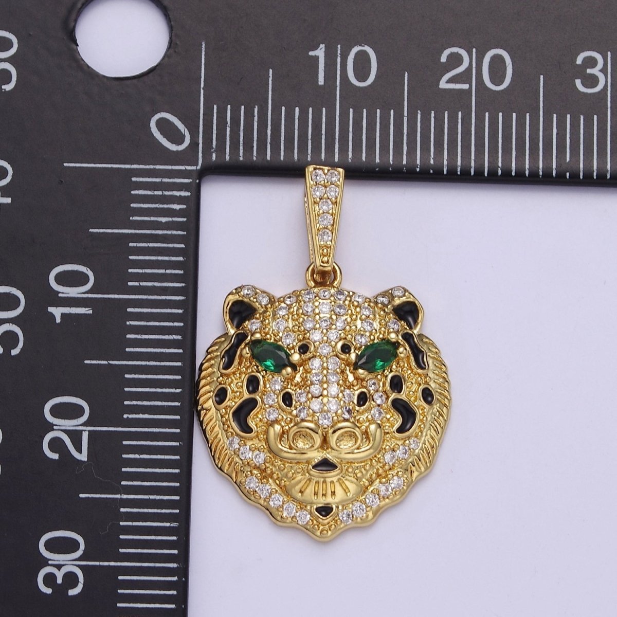 Big Gold Leopard Pendant Cubic Animal Charm J-605 - DLUXCA