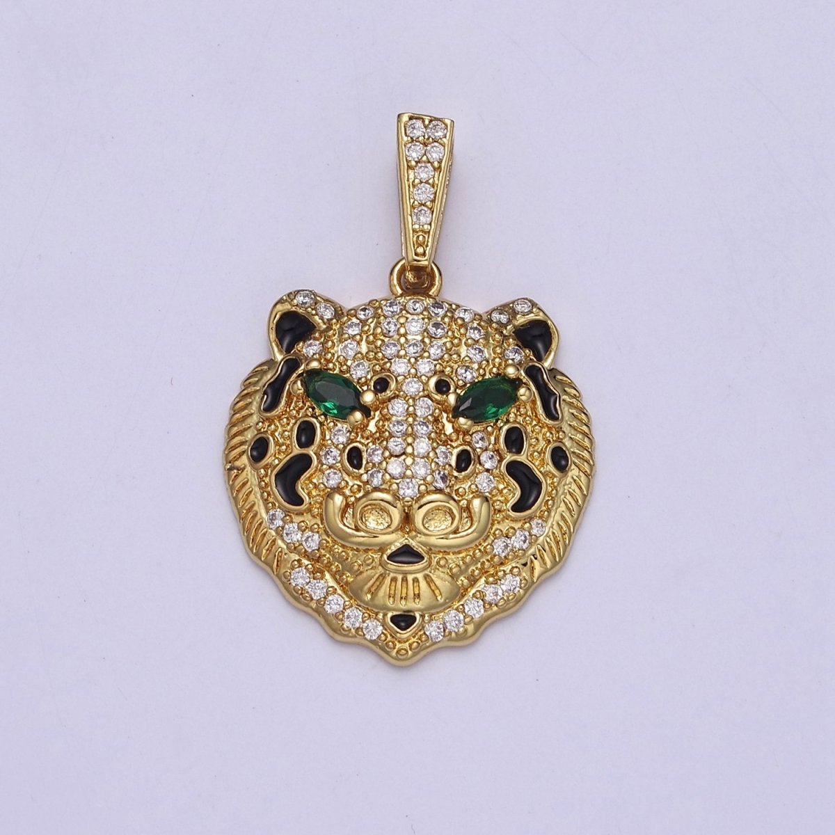Big Gold Leopard Pendant Cubic Animal Charm J-605 - DLUXCA