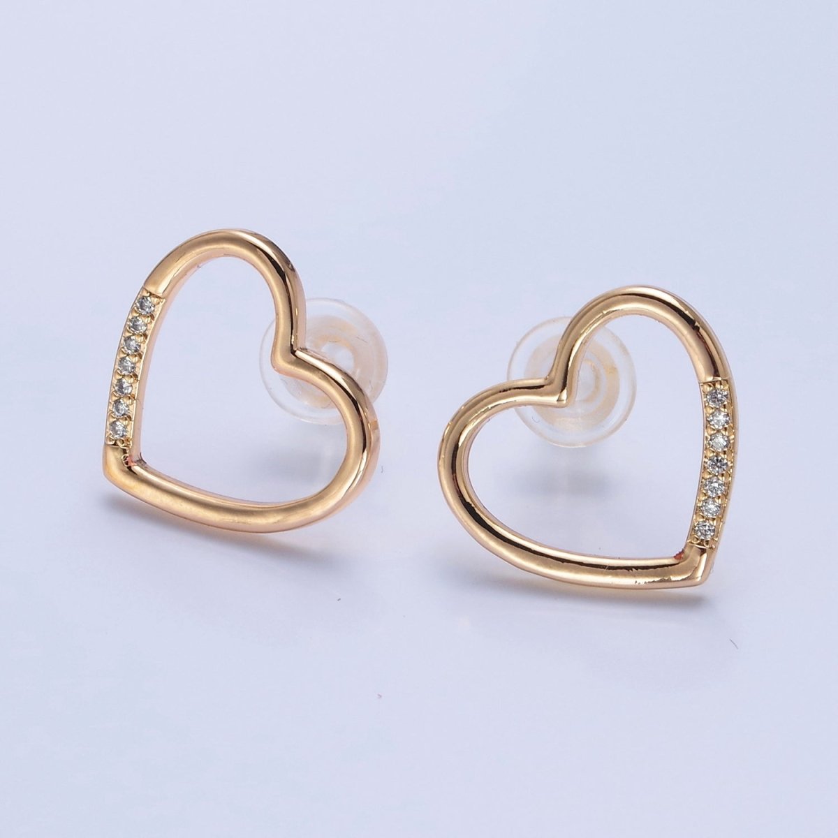 Big Gold Open Heart CZ Stud Earring T-468 - DLUXCA