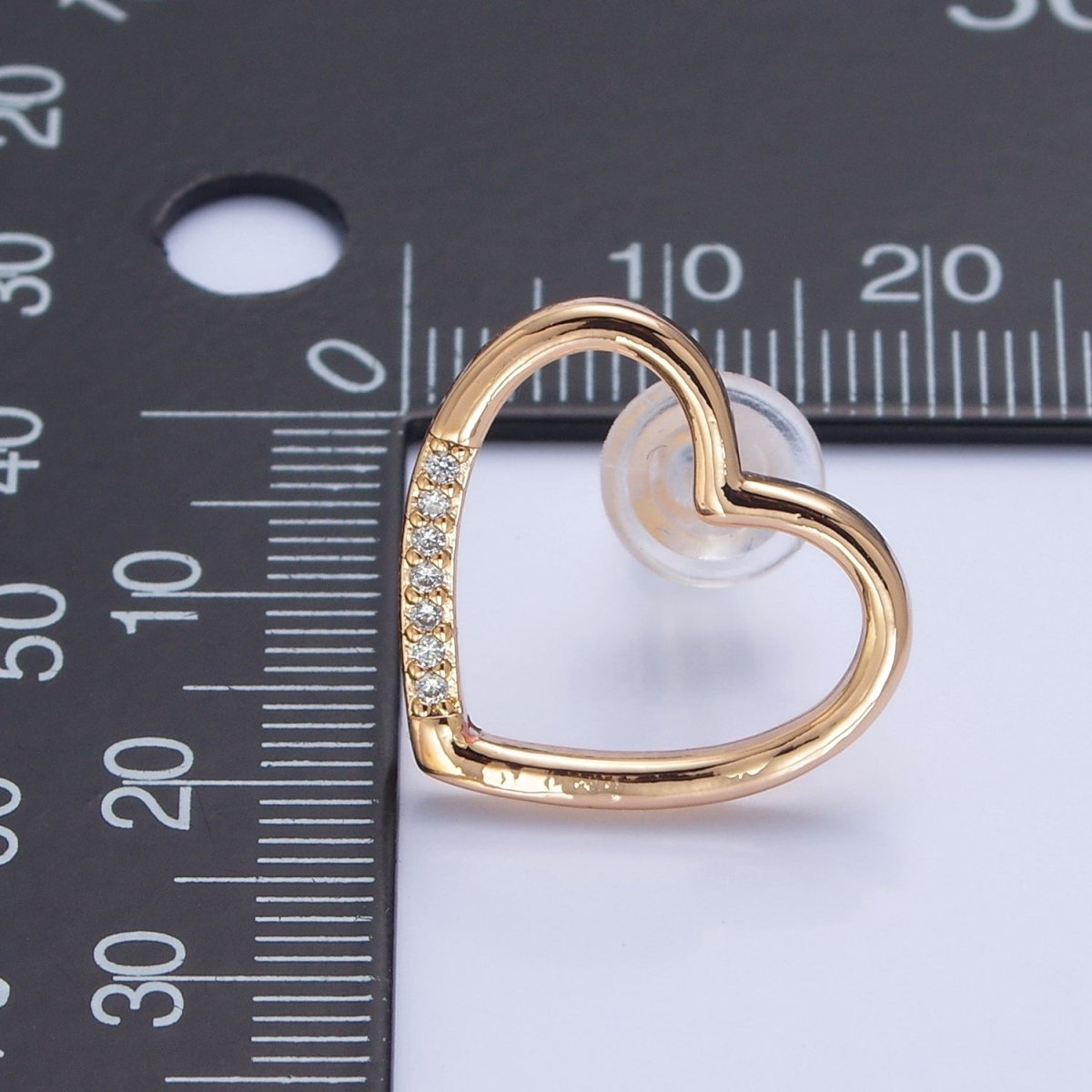 Big Gold Open Heart CZ Stud Earring T-468 - DLUXCA