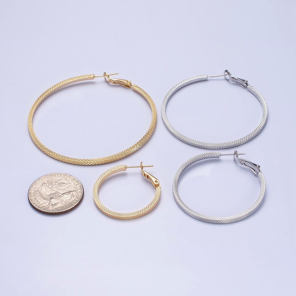 Big Gold Patterned Hoop Earrings Silver Textured Hoop Earring AB761 - AB768