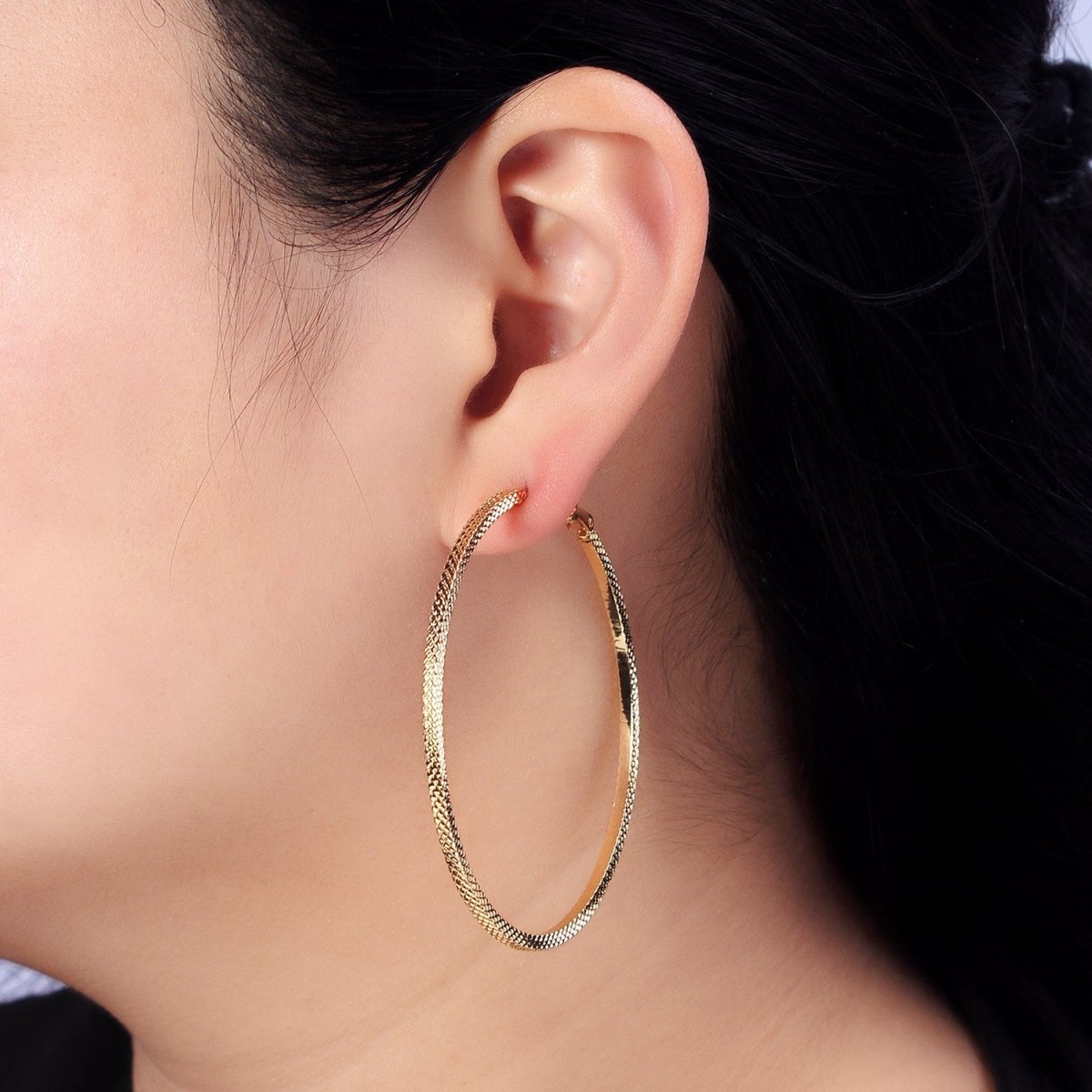 Big Gold Patterned Hoop Earrings Silver Textured Hoop Earring AB761 - AB768