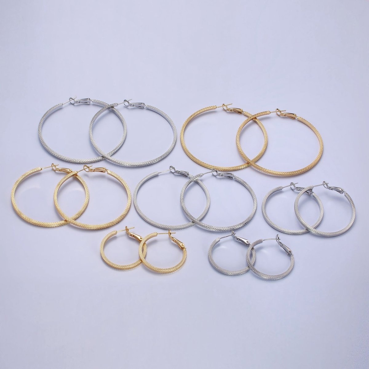 Big Gold Patterned Hoop Earrings Silver Textured Hoop Earring AB761 - AB768